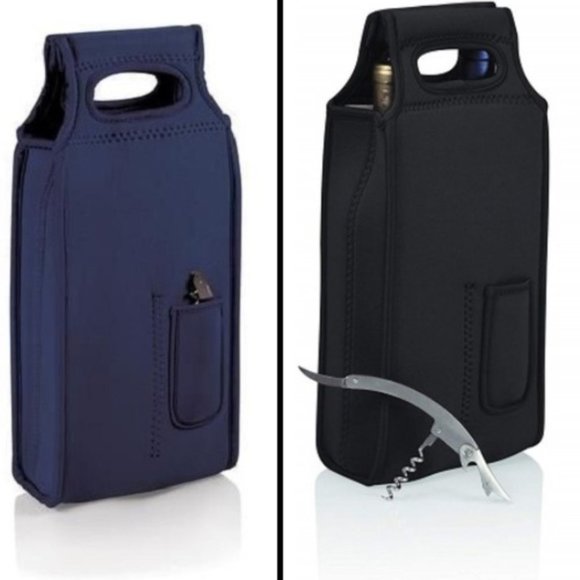 Neoprene 2-Bottle Wine Tote with Corkscrew - Picture 1 of 4